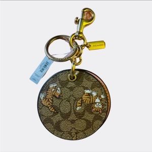 Coach- Mirror Bag Charm In Signature Canvas With Dancing Kitten Print